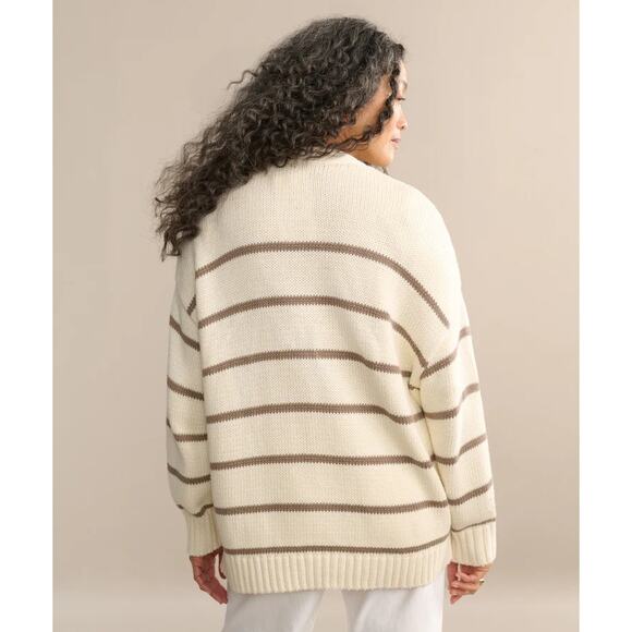 JENNI KAYNE Chloe Oversized Cardigan Ivory Taupe Stripe Long Sleeve Women's M - Picture 8 of 12